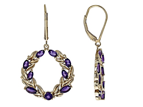 Pre-Owned Global Destinations™ 2.53ctw Multi-Shape African Amethyst 18k Yellow Gold Over Silver Earr