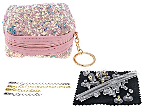 Pre-Owned Jewelry Essentials Kit in Pink Sequin Zippered Pouch
