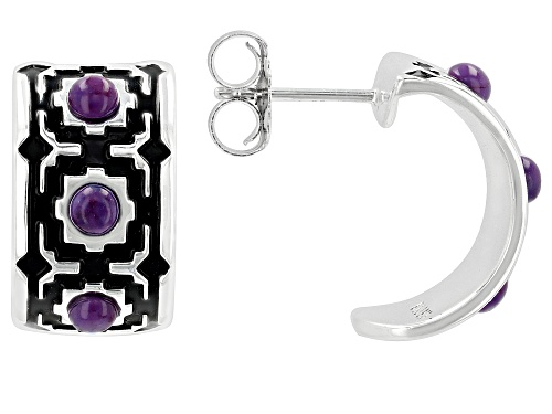 Photo of Pre-Owned Southwest Style by JTV™ Round Purple Turquoise and Black Enamel Sterling Silver Hoop Earri