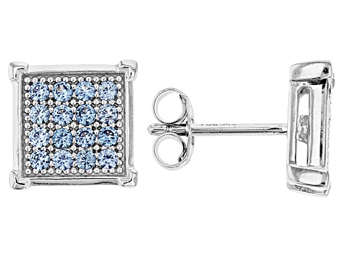 Pre-Owned .64ctw Round Lab Created Blue Spinel Rhodium Over Sterling Silver Earrings