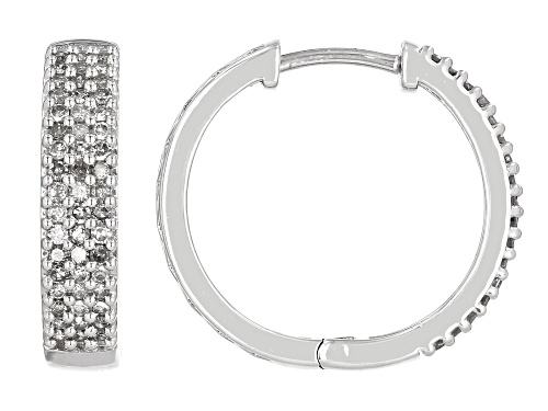 Pre-Owned 0.65ctw Round White Diamond Rhodium Over Sterling Silver Hoop Earrings