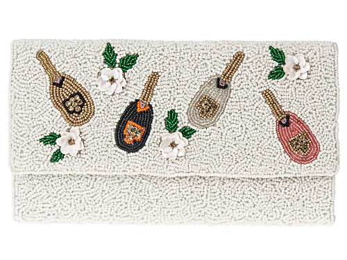 Pre-Owned Off Park® Collection Crystal Champagne Bottles & Flowers Beaded Clutch