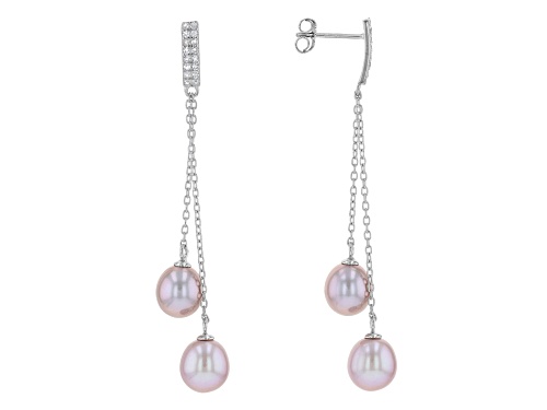 Pre-Owned 7-8mm Cultured Freshwater Pearl And .03ctw White Topaz Rhodium Over Sterling Silver Drop E