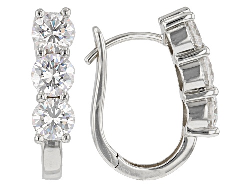Pre-Owned 4.20ctw Round Strontium Titanate Rhodium Over 10K White Gold Hoop Earrings