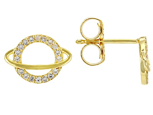 Pre-Owned .21ctw Lab White Sapphire 18k Yellow Gold Over Sterling Silver Children's Planet Stud Earr