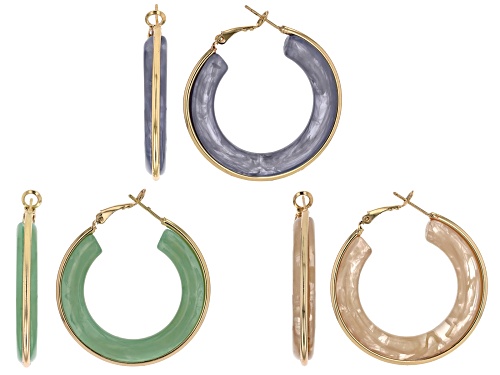 Pre-Owned Off Park® Collection, Multi-Color Acrylic Gold Tone Set of 3 Hoop Earring