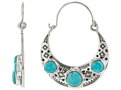 Pre-Owned 7-9mm Blue Turquoise Sterling Silver Oxidized Earrings