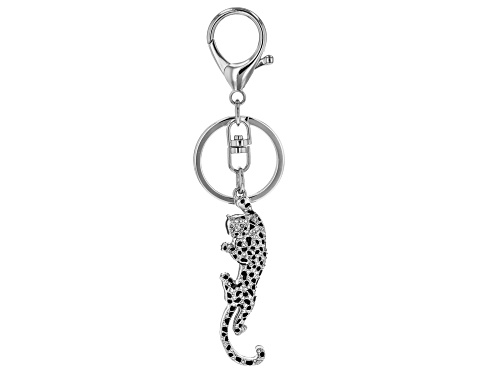 Pre-Owned Off Park® Collection, White & Green Crystal With Black Enamel Silver Tone Jaguar Keychain