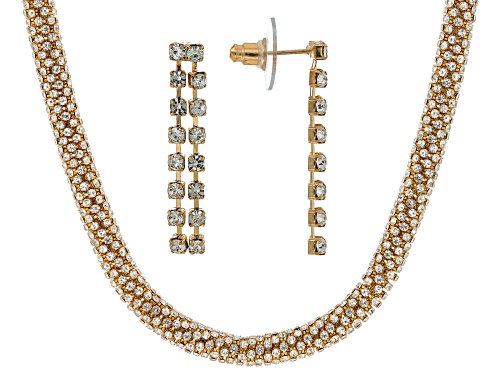 Pre-Owned Off Park® Collection, White Crystal Gold Tone Necklace & Dangle Earring Set