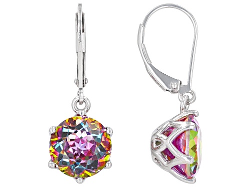 Pre-Owned 5.58ctw Round Northern Lights™ Quartz Rhodium Over Silver Dangle Earrings