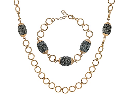 Pre-Owned Off Park® Collection, Hematine Color Crystal Gold Tone Station Necklace & Bracelet Set