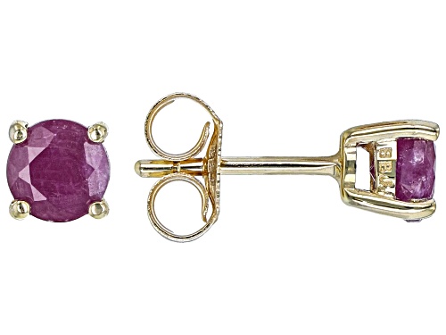 Pre-Owned 0.67ctw Round Red Ruby 10k Yellow Gold Children's Stud Earrings