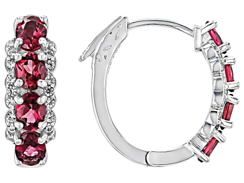 Pre-Owned 2.86ctw Blush Garnet With 0.42ctw White Zircon Rhodium Over Sterling Silver Hoop Earrings