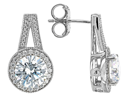 Pre-Owned Bella Luce® 7.68ctw White Diamond Simulant Platinum Over Sterling Silver Earrings(4.65ctw