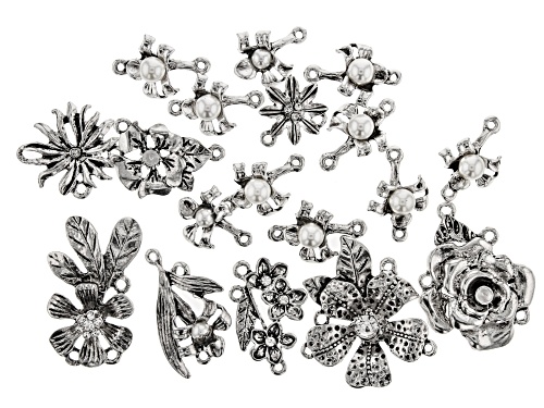 Pre-Owned Floral Component Kit in 10 Styles in Antiqued Silver Tone 18 Pieces Total