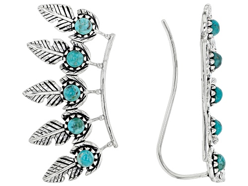 Pre-Owned Southwest Style By JTV™ 3mm Round Turquoise Rhodium Over Silver Climber Earrings