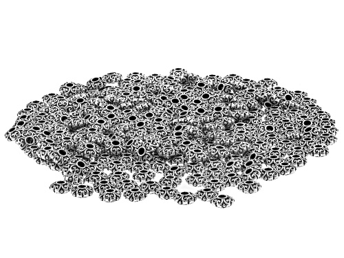 Pre-Owned Antiqued Silver Tone appx 6x3mm Square Shape Spacer Beads Heart Design appx 300 Pieces Tot