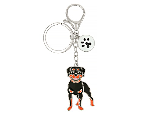 Pre-Owned Off Park® Collection Multi-Color Enamel Silver Tone Rottweiler Key Chain