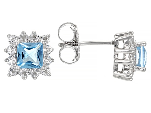 Pre-Owned 1.26ctw Square Swiss Blue Topaz With 0.94ctw White Topaz Rhodium Over Silver Stud Earrings