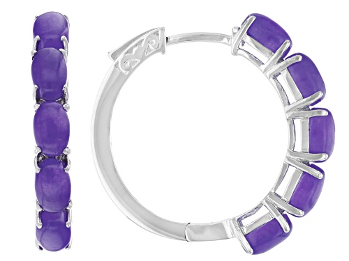 Pre-Owned 6x4mm Oval Purple Jadeite Rhodium Over Sterling Silver Hoop Earrings