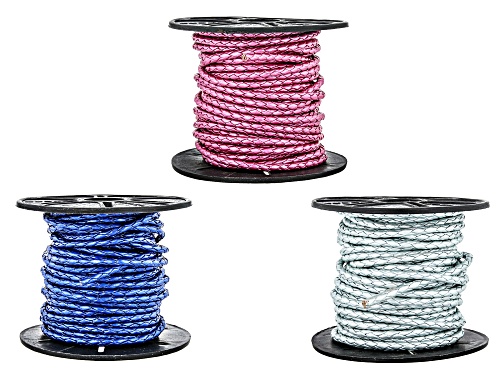 Pre-Owned Metallic Fuschia, Reflex and Seafoam Round Bolo Cord Appx 30M Total Appx 3mm Each