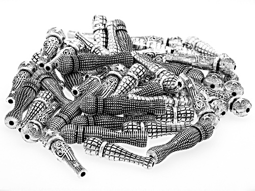 Pre-Owned Antiqued Silver Tone Tube Beads in 3 Styles appx 50 Pieces Total