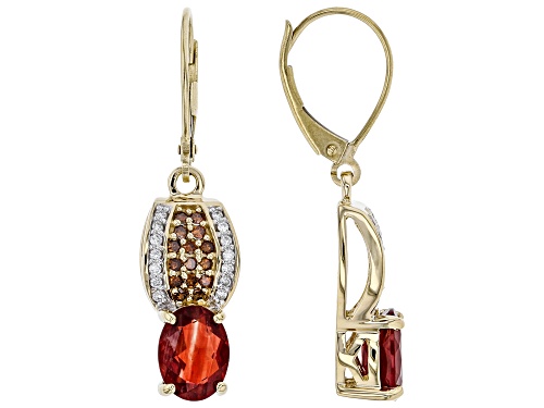 Pre-Owned 1.87ctw Red Labradorite W/.36ctw Champagne Diamond And Lab-Grown Diamond 10k Yellow Gold E