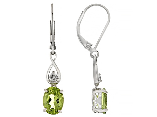 Pre-Owned 2.31ctw Oval Manchurian Peridot™ With 0.12ctw White zircon Rhodium Over Sterling Silver Ea