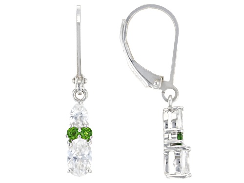 Pre-Owned 1.61ctw Mixed Shapes White Zircon With .14ctw Chrome Diopside Rhodium Over Silver Dangle E