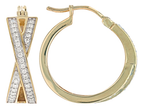 Pre-Owned MOISSANITE FIRE(R) .64CTW DEW ROUND 14K YELLOW GOLD OVER SILVER HOOP EARRINGS