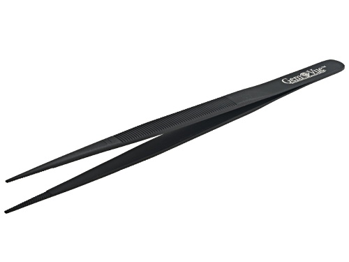 Pre-Owned 6 1/4 inch Large Tip Stainless Steel Gemstone Tweezers With Black Finish