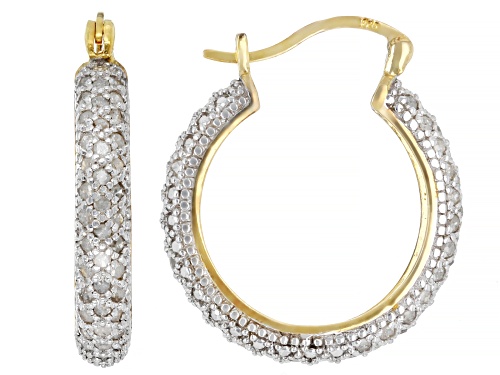 Pre-Owned 1.00ctw Round White Diamond 14k Yellow Gold Over Sterling Silver Hoop Earrings
