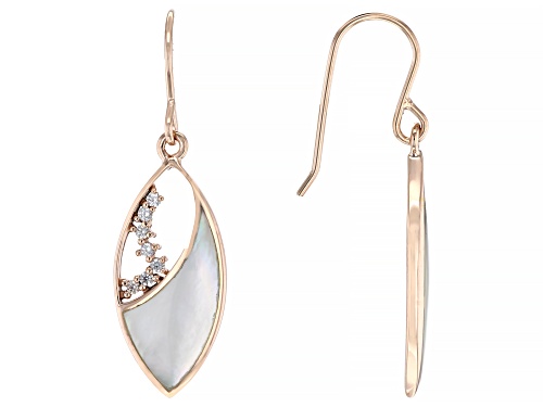 Pre-Owned White South Sea Mother-of-Pearl & White Zircon 18k Rose Gold Over Sterling Silver Earrings