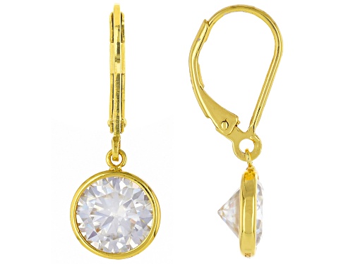 Pre-Owned MOISSANITE FIRE® 3.80CTW DEW ROUND BRILLIANT 14K YELLOW GOLD OVER SILVER EARRINGS