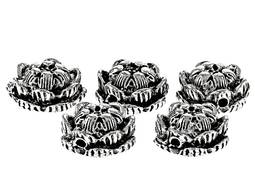 Pre-Owned Antiqued Silver Tone Flower Spacer Beads appx 12x7mm 5 Pieces Total
