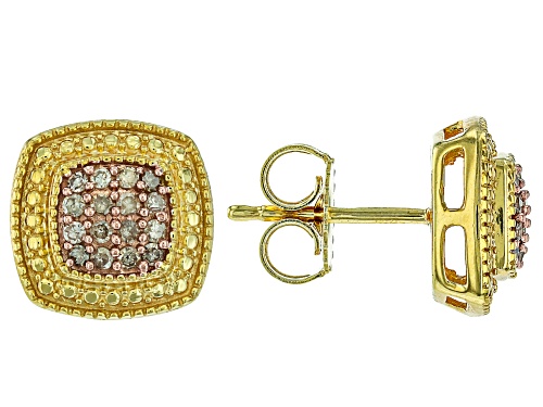 Pre-Owned Engild™ 0.25ctw Round Champagne Diamond 14k Yellow Gold Over Sterling Silver Stud Earrings