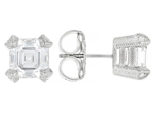 Pre-Owned Judith Ripka 5.62ctw Bella Luce® Rhodium Over Sterling Silver Haute Asscher Cut Stud Earri