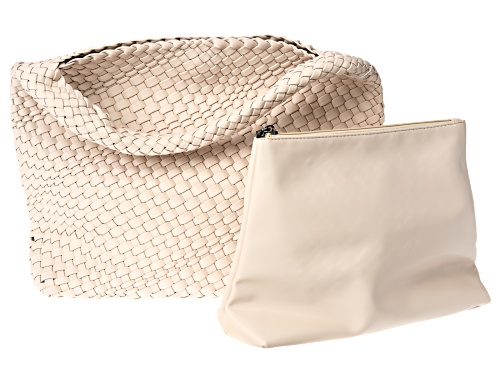 Pre-Owned Woven Hobo Bag with Cosmetic Pouch in Beige