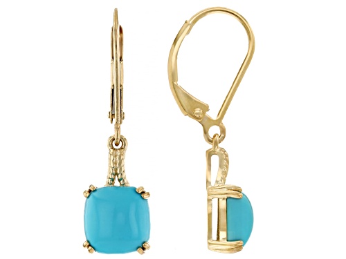 Pre-Owned 8mm Sleeping Beauty Turquoise 10k Yellow Gold Earrings