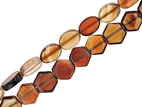 Pre-Owned Carnelian Fancy Oval & Hexagon Bead Strand Set of 2