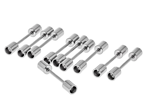 Pre-Owned Stainless Steel End Caps appx 24mm Long with Bar and Screw End Set of 10