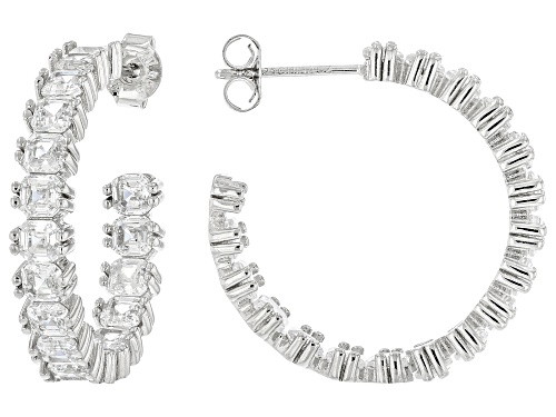 Pre-Owned Bella Luce® 9.82ctw White Diamond Simulant Rhodium Over Sterling Asscher Cut Hoops (4.27ct