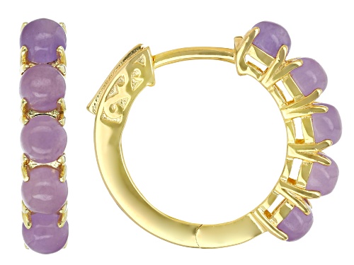 Pre-Owned 4mm Round Purple Jadeite 18k Yellow Gold Over Sterling Silver Hoop Earrings