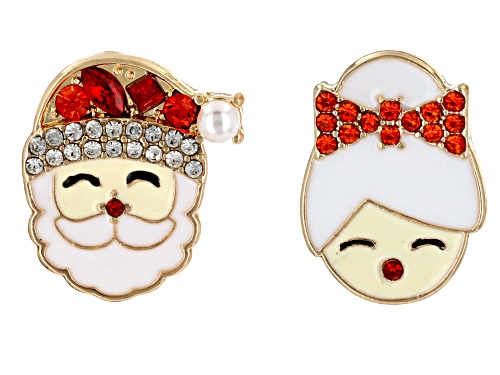 Pre-Owned Off Park® Collection Glass Crystal, Pearl Simulant & Enamel "Mr. & Mrs. Claus" Stud Earrin