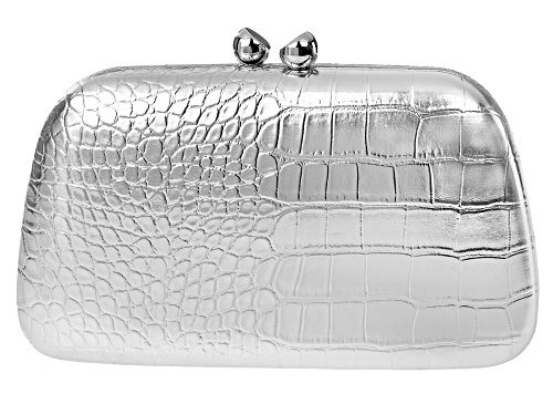 Pre-Owned Off Park® Collection Crocodile Print Faux Leather Silver Tone Clutch