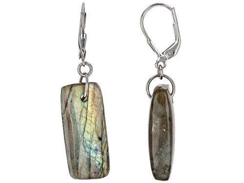 Pre-Owned 24x11mm Gray Labradorite Rhodium Over Sterling Silver Earrings