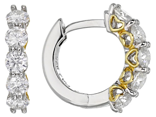 Pre-Owned MOISSANITE FIRE® 1.00CTW DEW ROUND PLATINEVE® TWO TONE HOOP EARRINGS