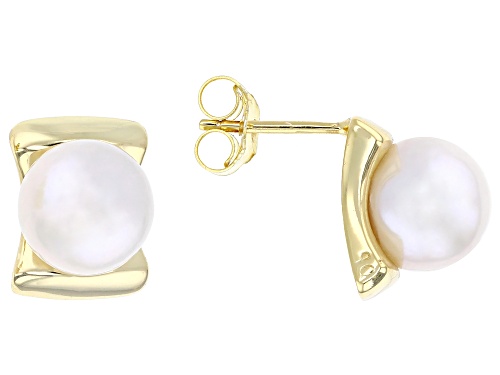Pre-Owned 9mm White Cultured Freshwater Pearl 18k Yellow Gold Over Sterling Silver Earrings