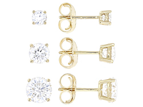 Pre-Owned MOISSANITE FIRE® 4.06CTW DEW ROUND BRILLIANT BOX SET OF 3 PAIR 14K YELLOW GOLD OVER SILVER