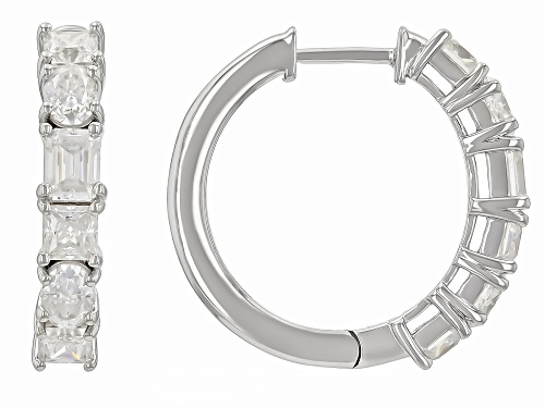 Pre-Owned MOISSANITE FIRE® 2.26CTW EMERALD CUT AND SQUARE BRILLAINT AND OVAL PLATNEVE® HOOP EARRINGS